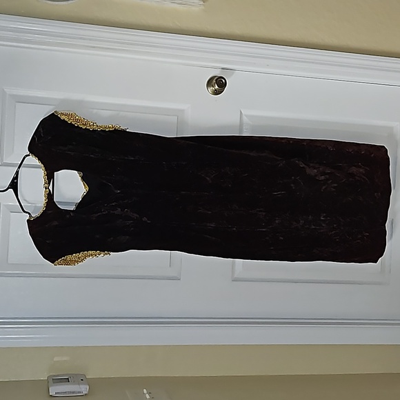 Maxima 100% Velvet Chocolate Gypsy Costume Gown Gold Sequins Beads Size Large 8 - Picture 3 of 17